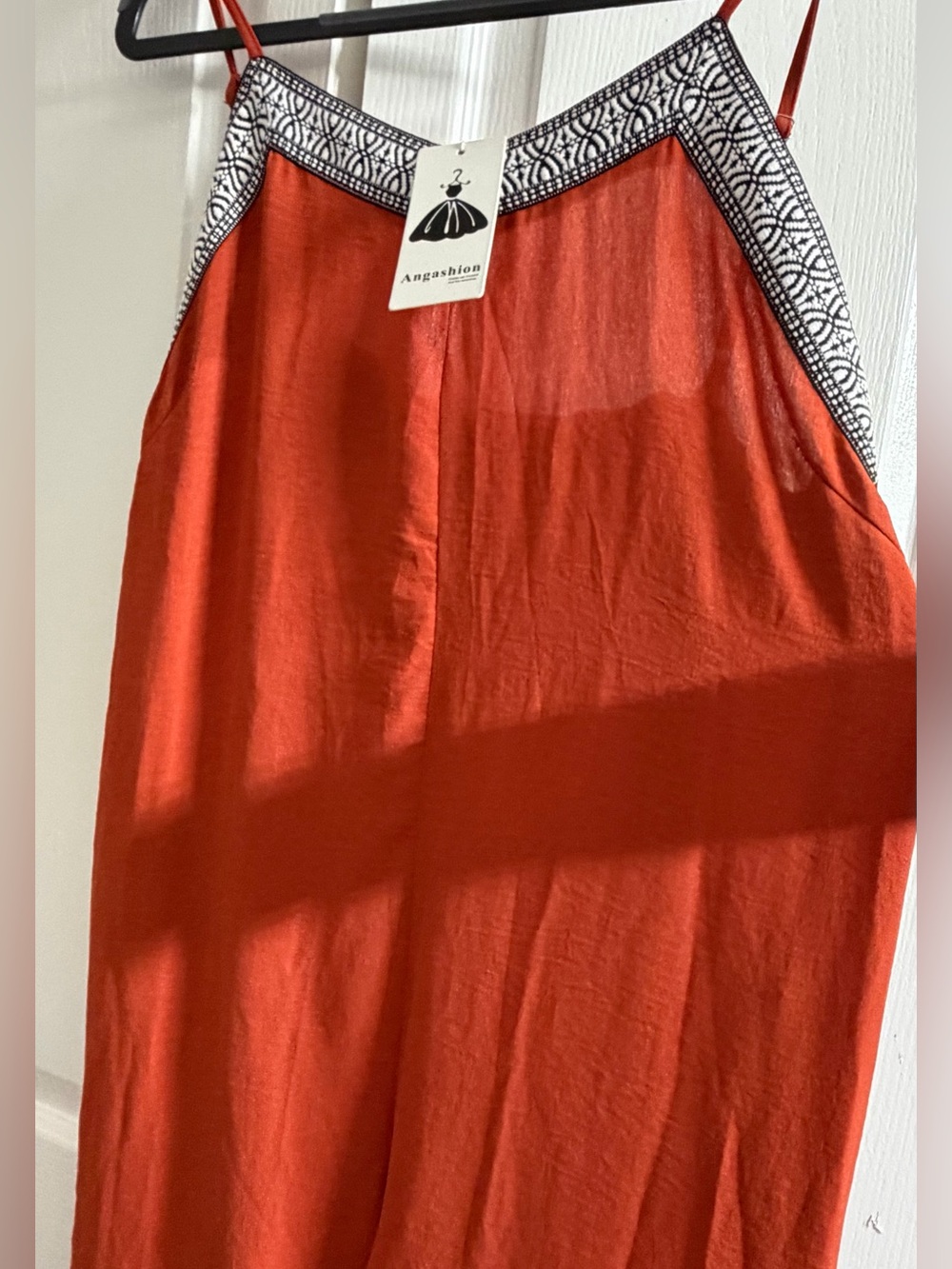 Amazon Red Spaghetti-Strap Jumpsuit with Black-and-White Trim